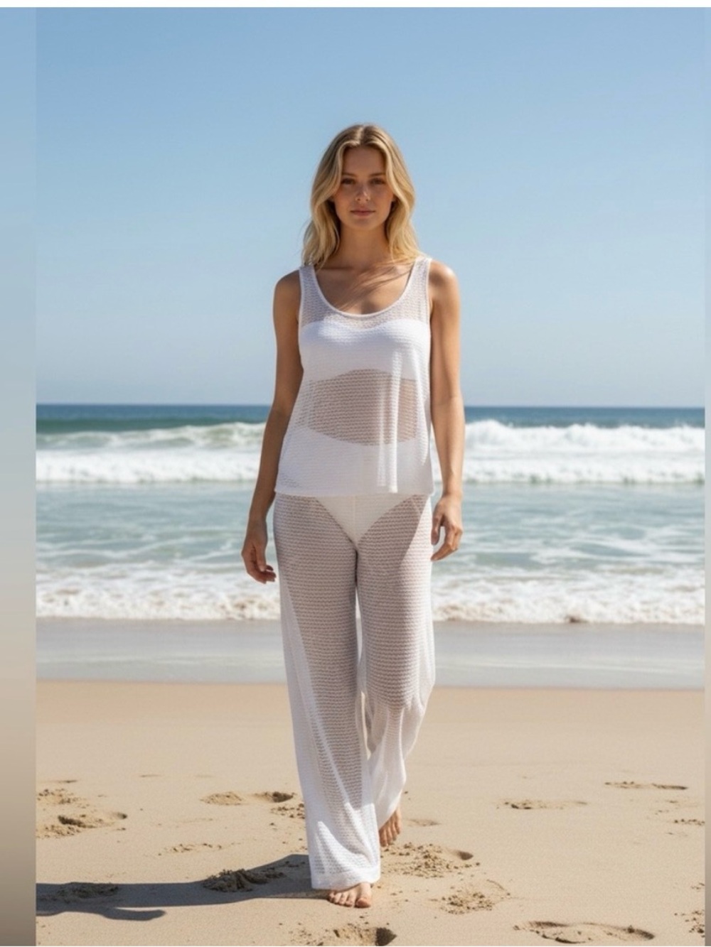 Hurley White Mesh Swim Cover-Up Set Tank & Pants Beach Cover-Up XL/XXL